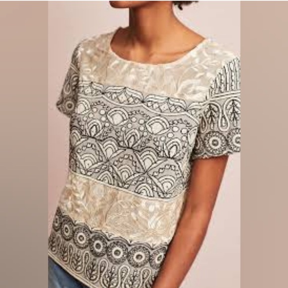 Anthropologie Tops - Anthropologie Meadow Rue Frieze Embroidered Top Size 38/6 Neutral